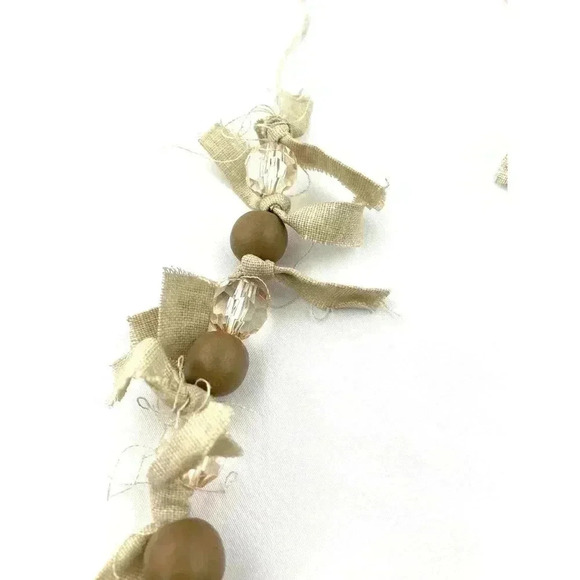 Tan Art Deco Natural Wood Bead Faceted Necklace Adjustable Cord 38" - Picture 4 of 12